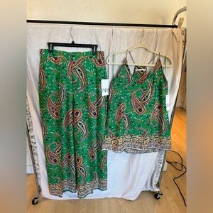 ZARA Green Paisley Palazzo Set NWT